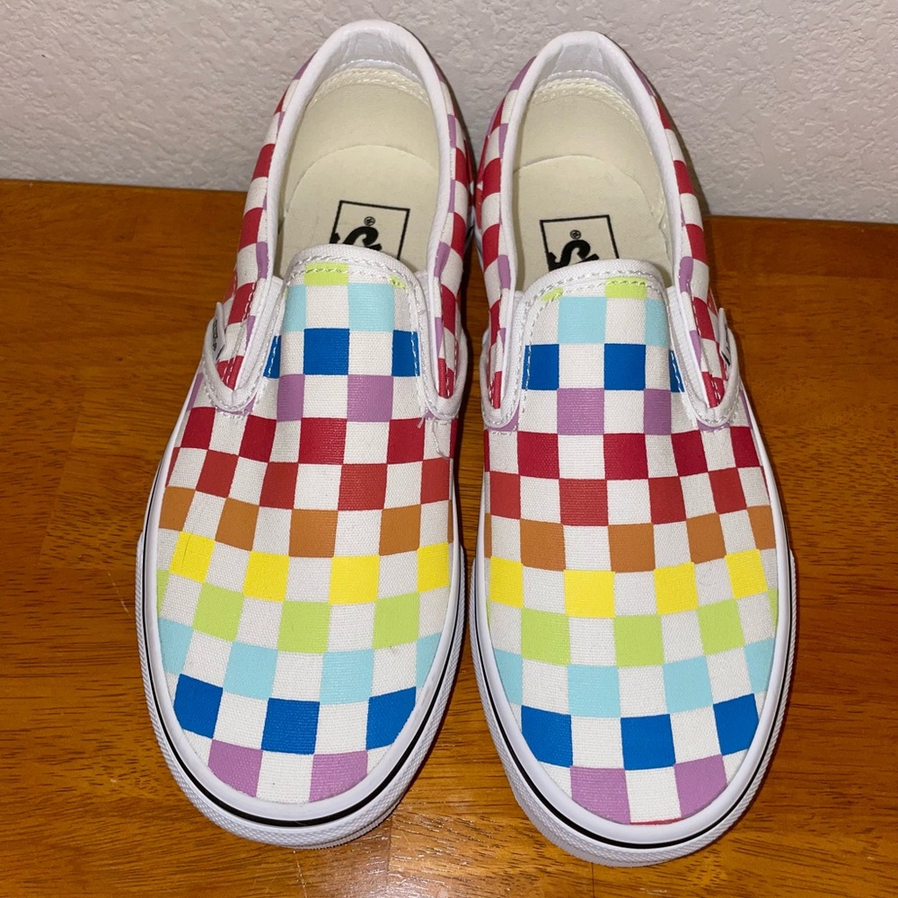 Vans Rainbow Checkered Slip On Shoes